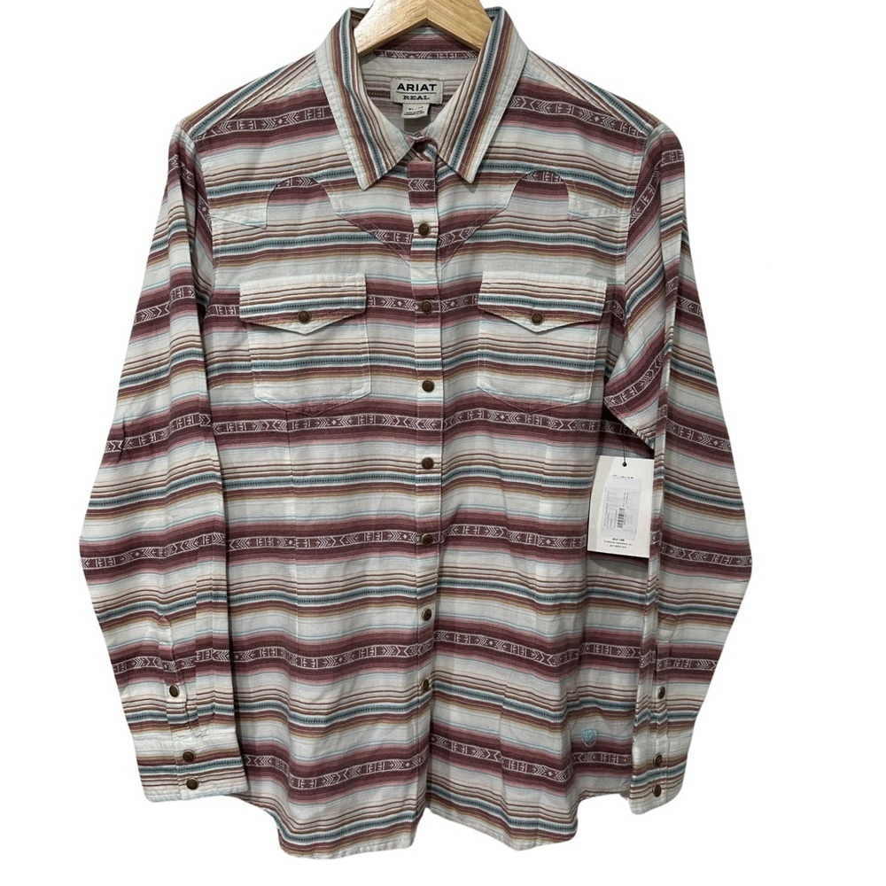 Ariat REAL Rosewood Snap Button Up Striped Shirt XLarge Southwestern Print NWT - Picture 1 of 8